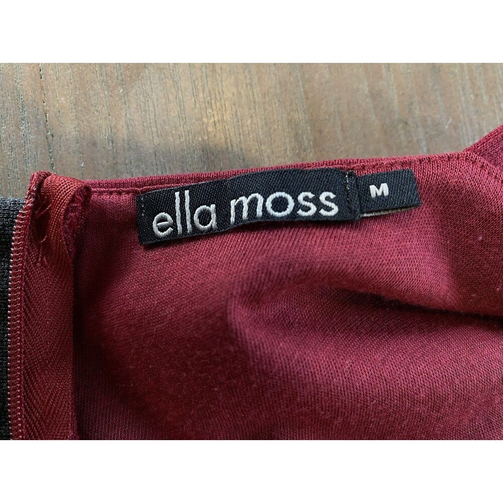 Ella Moss Dress Size Medium Burgundy & Gray Colorblock Front Twist Ruffle Detail - Picture 5 of 13